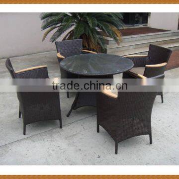 5PCS Round Table Rattan Dining Set With Wood Arm Chair