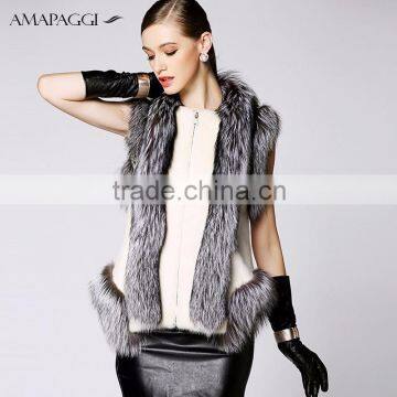 wholesale no sleeve mink fur vest with fox fur