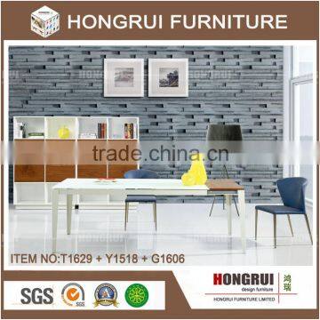 Guangdong furniture manufacturers latest wooden furniture designs, Panel dining table with walnut veneer,extendable dining table