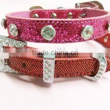 durable leather dog collar with rhinestone buckle, pet supply