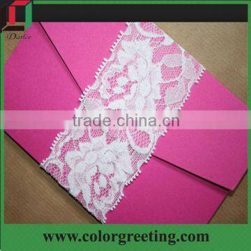Pink Elegant Lacer Cut Pearl Custom Handmade Wedding Invitation Card