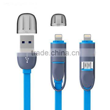 high quality 2 in 1 charging cable for Samsung and iPhone flat Micro USB cable