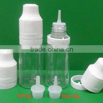 Wholesale plastic e-liquid bottle 10ml with long thin tip and 9mm triangle on cap top in stock