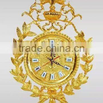 Flower and Leaves Decorated Art Clock, Elegant Gilt Wall Hanging Art Clock, Copper Wall Mounted Clock