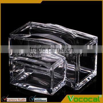 1 Set of 2 PCS Compartments Clear Acrylic Cotton Swabs Pads Cosmetics Storage Holder Organizer Box Container With Lid photo-2