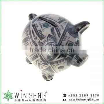 Lovely Design Money Patterns Pig Shaped Ceramic Animal Piggy Bank photo-2