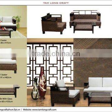 Water hyacinth sofa set, furniture set 01 seater sofa, 03 seater sofa and table with glass