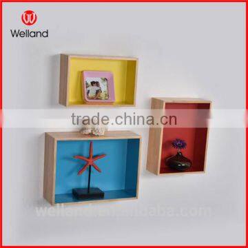 set of 3 wooden wall mounted floating cube shelving storage