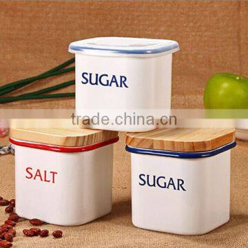 New Item Enamel Container With Lid, Enamel Canister, Sugar Storage Box, Container