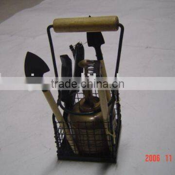 Mini Garden tools in basket set,steel kids tools set