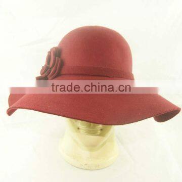 Bordeaux 100% Wool Ladies Wool Felt Hat With Flower Decoration photo-3