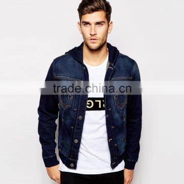 2016 new fashion denim hoody jacket for men customized design