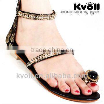 Set of toe low heel sandals with serpentine big bead and diamond series hollow out