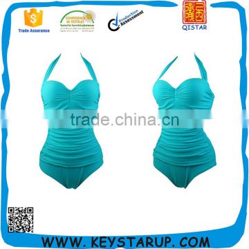 Plain Solid Color Wrinkle Women Swimwear One Piece Swimwear