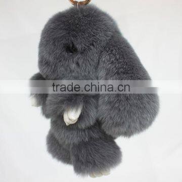 Myfur Dark Grey Cute Rabbit Fur Made Rabbit Bag Accessory Pendant photo-4