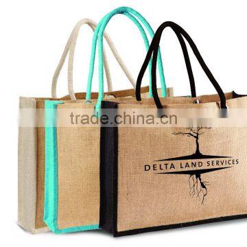 Eco-Friendly Two-Toned Beach Jute Tote Bag - Features Thick Rope Handles and Comes With Your Logo. photo-2