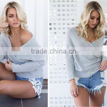 V Neck Sweater Women Spring Autumn Loose Long Batwing Sleeve Sweater Tops Fashion Pullovers Thin Sweaters Jumper 2017 photo-3