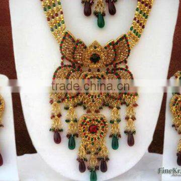 Maroon Green Diamante Bridal Dulhan Necklace Whole Set