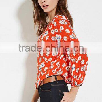 2016 High Quality Printed Cotton Fashionable Summer Long Sleeve Butterfly Blouse photo-2