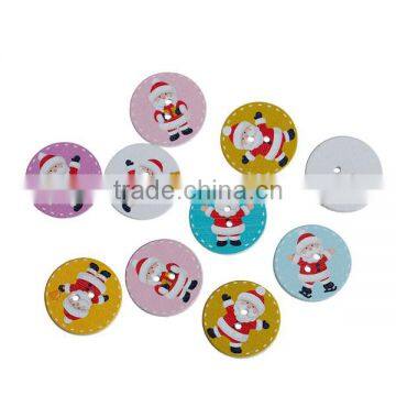 Wood Sewing Buttons Scrapbooking 4 Holes Round Multicolor Christmas Santa Claus Pattern