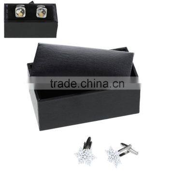Christmas Snowflake Silver Tone Painting White Rotatable Copper Wholesale Bulk Cufflinks With Black Box photo-3