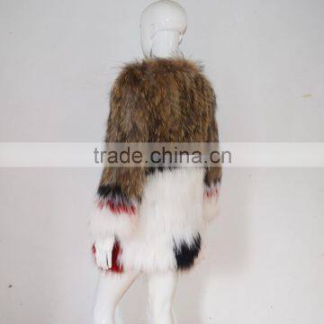 SJ045-01 China Glossy Sumptuous Raccoon Knitted Fur Coats/Women Coats With Out Lining/Multicolor Fur Coats photo-5