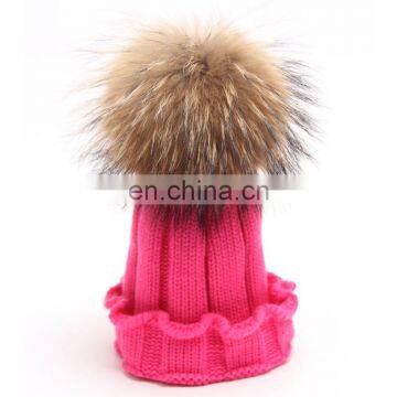 Autumn/Winter real fur knitted hats for child with natural raccoon