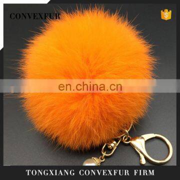 High quality hand made fur poms key chain with real rabbit fur pom pom