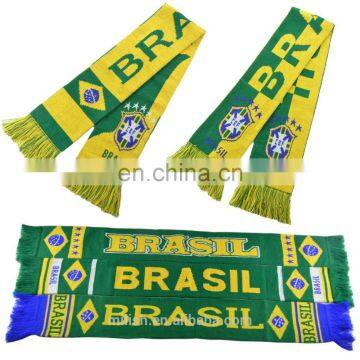 SC-0004 Acrylic soccer scarf custom print knitted jacquard Brazil Brasil football fan scarf