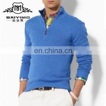 Custom 1/4 Zip Up High Quality Mens Plain Polo Neck Pullover Knitted Pure Wool Sweater