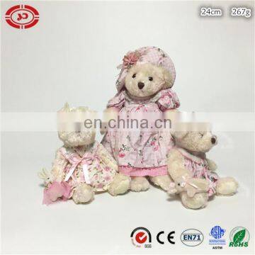 Beige floral dress gift plush soft stuffed teddy bear toy