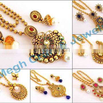 Oversize Pakistani Bridal Pendant Set - Wholesale Antique gold plated pendant Necklace set-South indian Kundan Pendant Set 2015