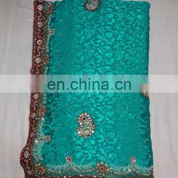 Ethnic Handmade Havey Stone WorkJacquard Silk Saree Sari photo-5