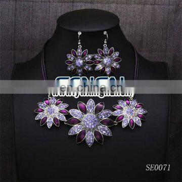 Hot Sale Bracelet Sets Purple Flowers With Blue Crystal Center
