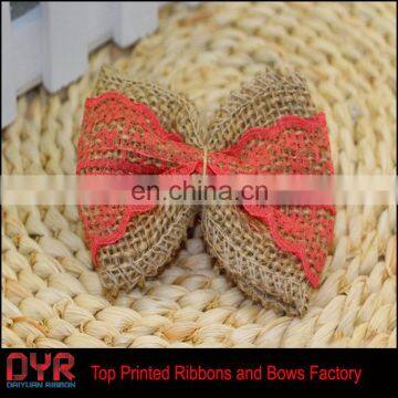 Blue Lace Jute Burlap Ribbon Bow photo-4