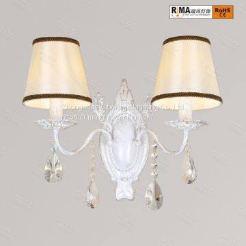 New Designs Indoor Crystal Antique Wall Lamp, Decorative Bedside fabric shade lamp