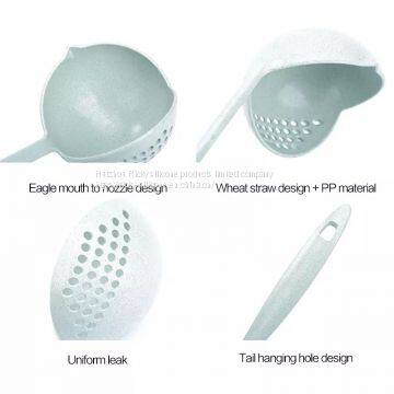 2 In 1 Creative Wheat Straw Soup Spoon Long Handle Lovely Porridge Spoons With Filter Dinnerware Kitchen Colander Tools photo-3