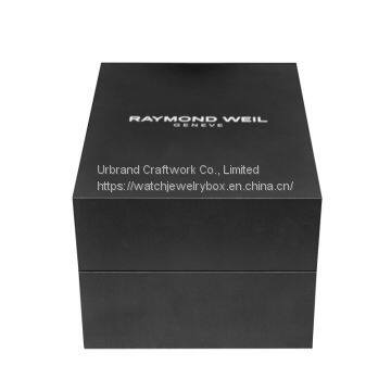 Luxury Custom Logo Black Small Mens Watch Gift Box Customized High Quality Black Matte Painting Wooden Single Watch Packaging Box photo-3