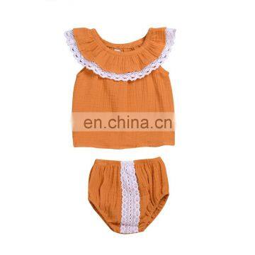 Toddler Cotton Double Gauze Lace Clothes Set Baby Girls  Outfits Clothing