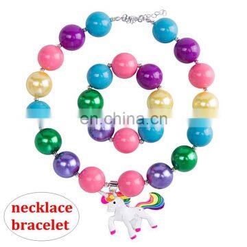 Girl rainbow necklace bracelet Set Unicorn Charms Necklace 2pcs Jewelry Gift