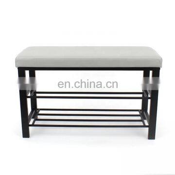 Customized Multi Design Storage Metal Shoe Rack Half-PU Foldable Storage Chair Saving Place in Doorway photo-4