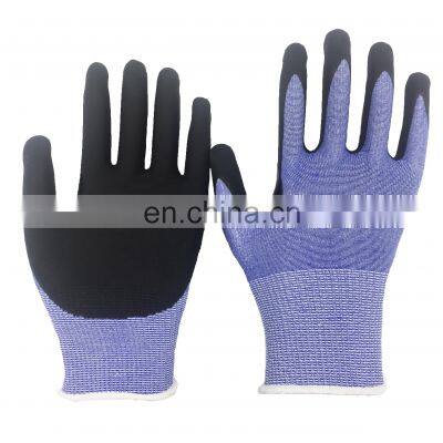 Cut Resistant Black Nitrile Coated Mechanics Work Gloves With Cut Level 5