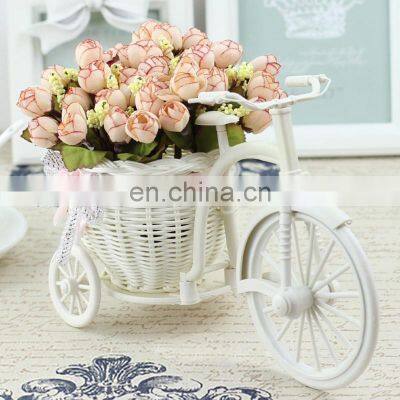 Rattan Bike Vase with Silk flowers Colorful Mini Rose flower Bouquet Daisy Artificial Flores For Home Wedding Decoration