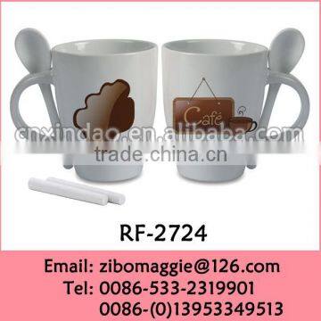 2016 Popular Custom Print White Ceramic Coffee Mugs With Spoon for Chalk Mugs photo-2