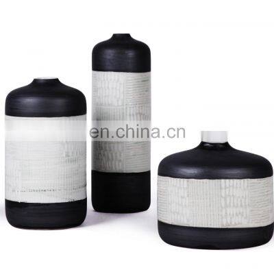 Retro Luxury Round Black Golden Porcelain Ceramic Vase for Home Decoration