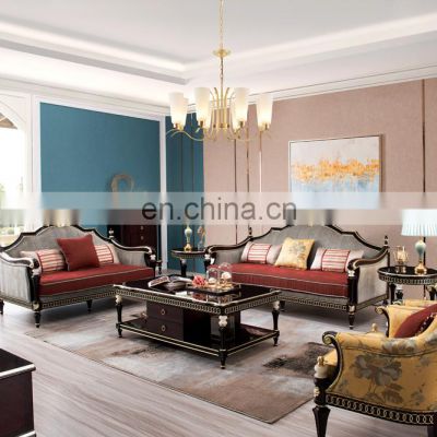 European luxury furniture classic solid wood structure  Jacquard cloth fabric cover sofa sets