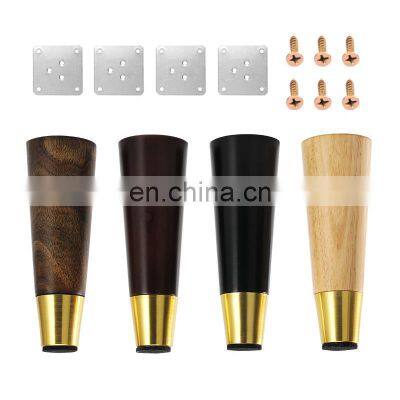 Furniture Legs Modern Cheap Tapered Replacement Support Gold Cap Feet Bench Wooden Bed Cabinet Furniture Sofa Legs For Furniture