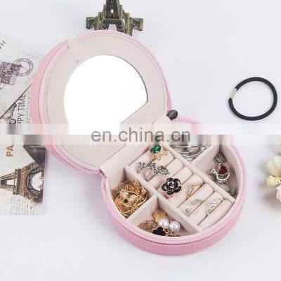 European Style Portable Flannelette Birthday Gift Earring Necklace Storage Jewelry Box With Mirror