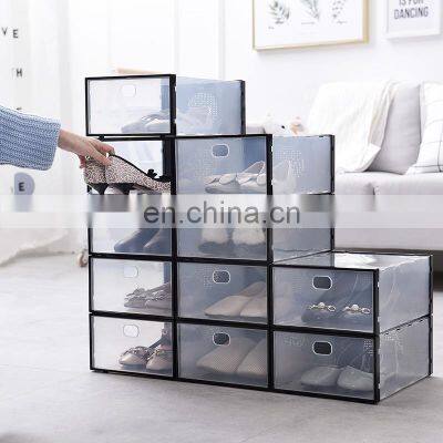 Wholesales Multifunctional Custom Drop Front  Innovative  Household Transparent  Folding Space Saver Shoe Sneaker  Box Plastic