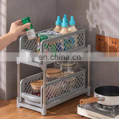 Slim Space Saving Table Kitchen Accessories Pantry Storage Basket Foldable Slide Plastic Spice Rack Storage Holders & Racks